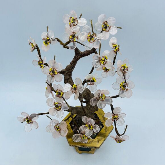 Vintage Mid-Century Cherry Blossom Stone Tree Brass Base Made in Hong Kong MCM - Picture 3 of 9